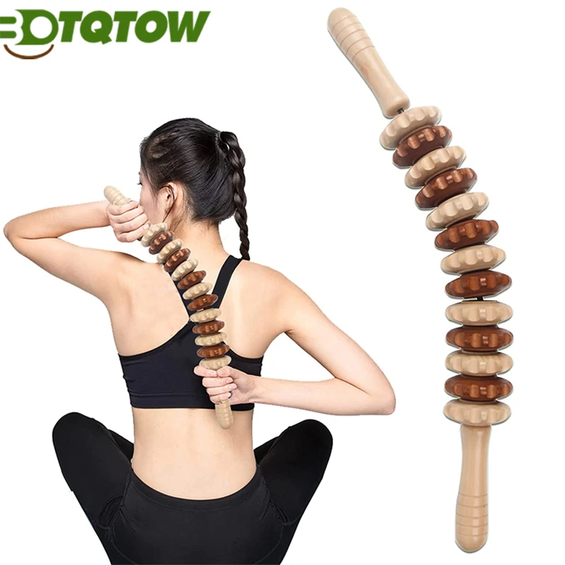 1PC Wooden Lymphatic Massage Roller - Curved Handheld Tool for Anti-Cellulite, Muscle Stress Relief & Body Sculpting - Wood Ther