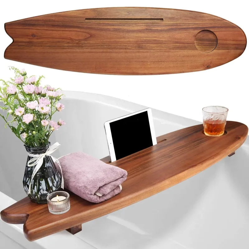 Minimalist style Acacia wood bathtub tray adjustable spa surfboard frame luxury bathroom set for new families