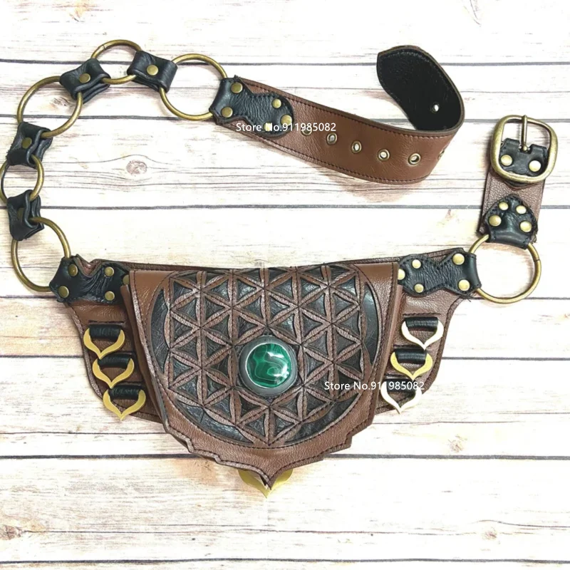 Medieval Steampunk Faux Leather Utility Hip Belt Pocket Viking Women Fanny Pack Travel Waist Bag Cosplay Accessory For Adult