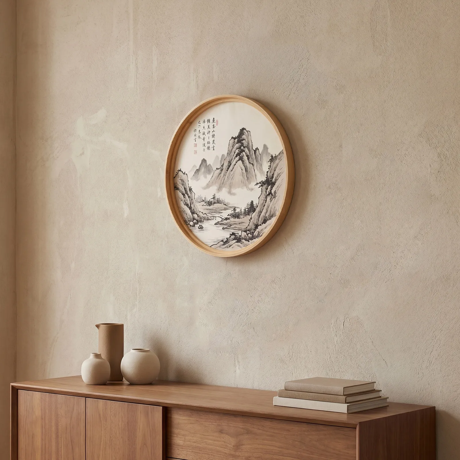 Bamboo Photo Frame - 35Cm Circular Bamboo Frame Round Canvas
