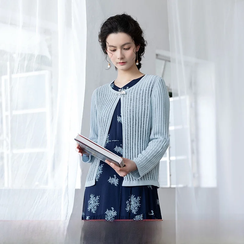 

Elegant Multi-Color Hollow Texture Knitted Set for Women New Summer 2025 by a Life on the Left Short Length Long Sleeve Cardigan