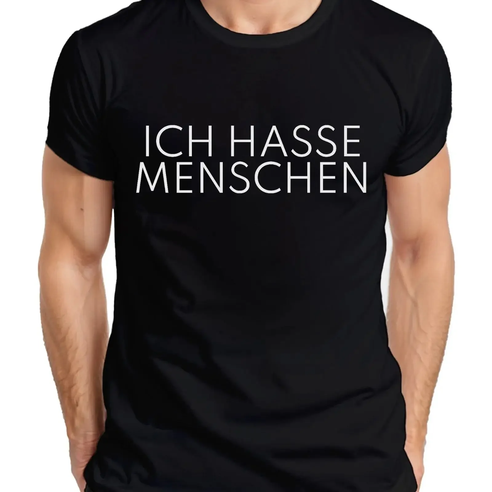 Ich hasse Menschen Spruch Sarkasmus AntiSocial Minimalistisch Herren T Shirt vintage Washed Slightly Casual homme