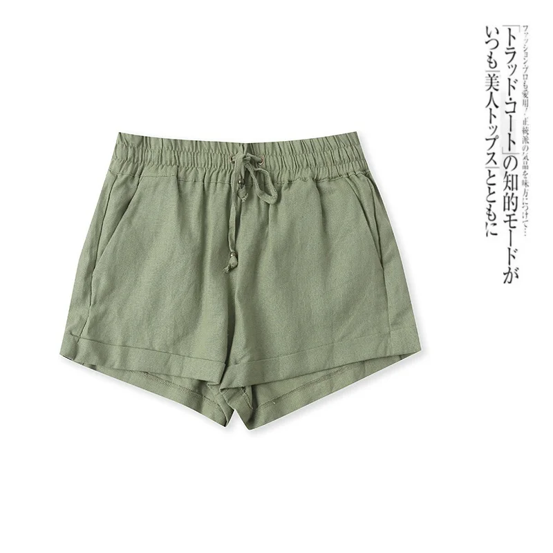 High Waist Cotton Linen Shorts Summer New Style Women's Versatile Slimming Elastic Belted Cuffed Casual Pants