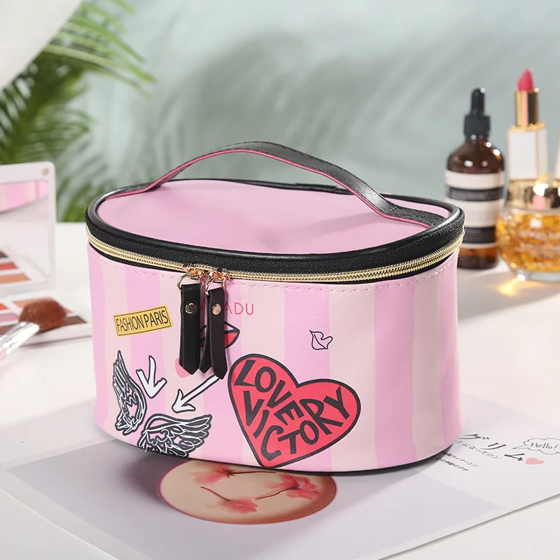 2022 Creative Ladies Multifunctional Storage Bag Fashion Striped Pu Inkjet Portable Cosmetic Bag Fast Drop Shipping