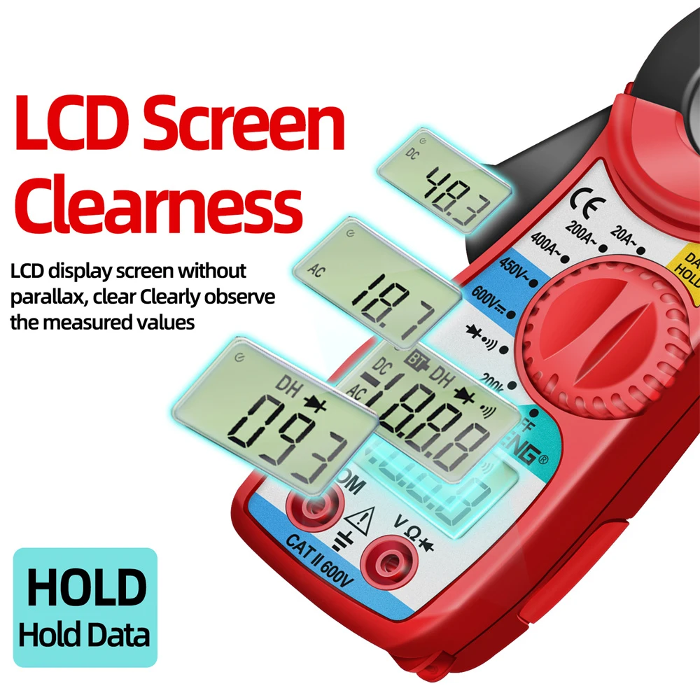 Kt87n Clamp Meters Ac/dc 0v-450v Voltage Ac 0a~400a Current 0ω~200kω Resistance Meter Hd Lcd Digital Display