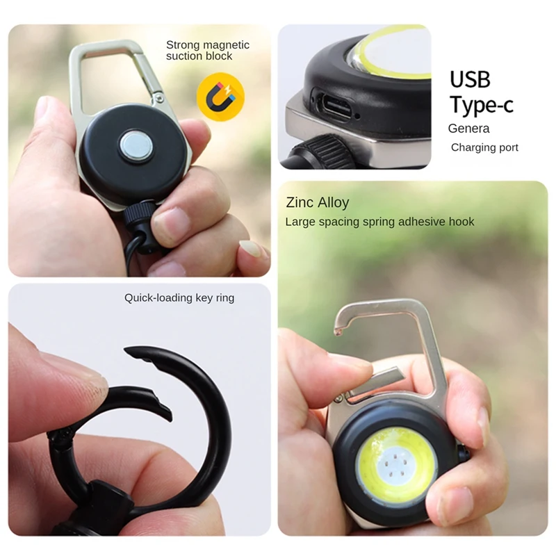 Multifunctional Retractable Mountaineering Fishing Easy-Pull Buckle Rechargeable Lighting Keychain With Light Magnetic