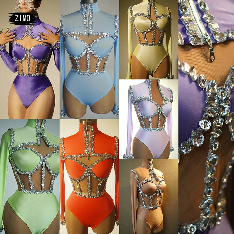 

new arrival Top sexy rhinestones bodysuit team Suit party club birthday leotard pole dance drag queen costumes