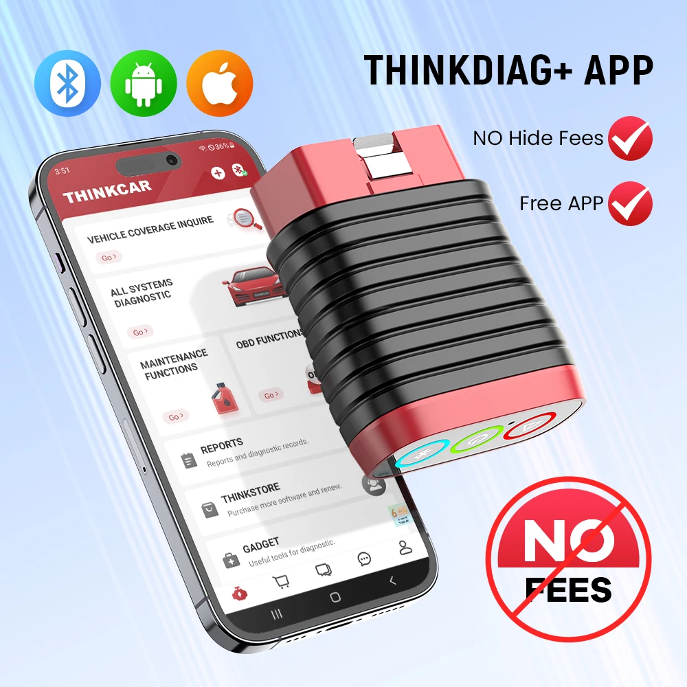 THINKCAR BD6 Bluetooth Auto OBD2 Scanner Full System 5 RESET ETS OIL Lifetime Free Update Car Diagnostic Tool Use THINKDIAG APP