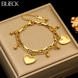 EILIECK 316L Stainless Steel Gold Color Heart Charm Bracelet For Women Fashion New Multi-layer Waterproof Wrist Chain Jewelry
