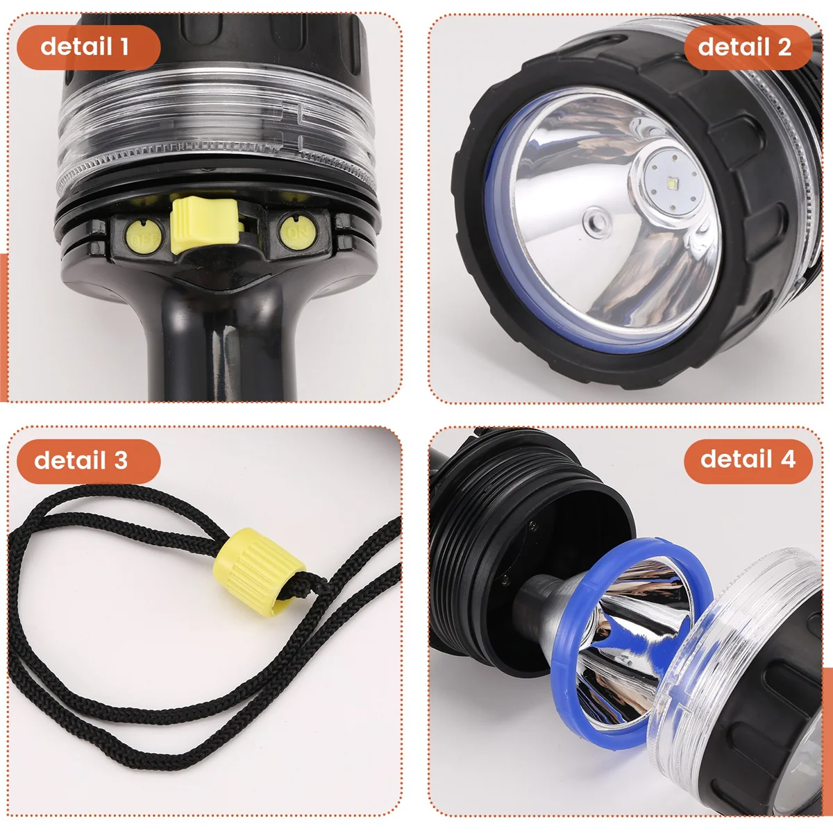 

Lo-ok Scuba Deep Diving Light Профессиональный мощный фонарик Подводный водонепроницаемый светодиодный фонарь для дайвера, черный