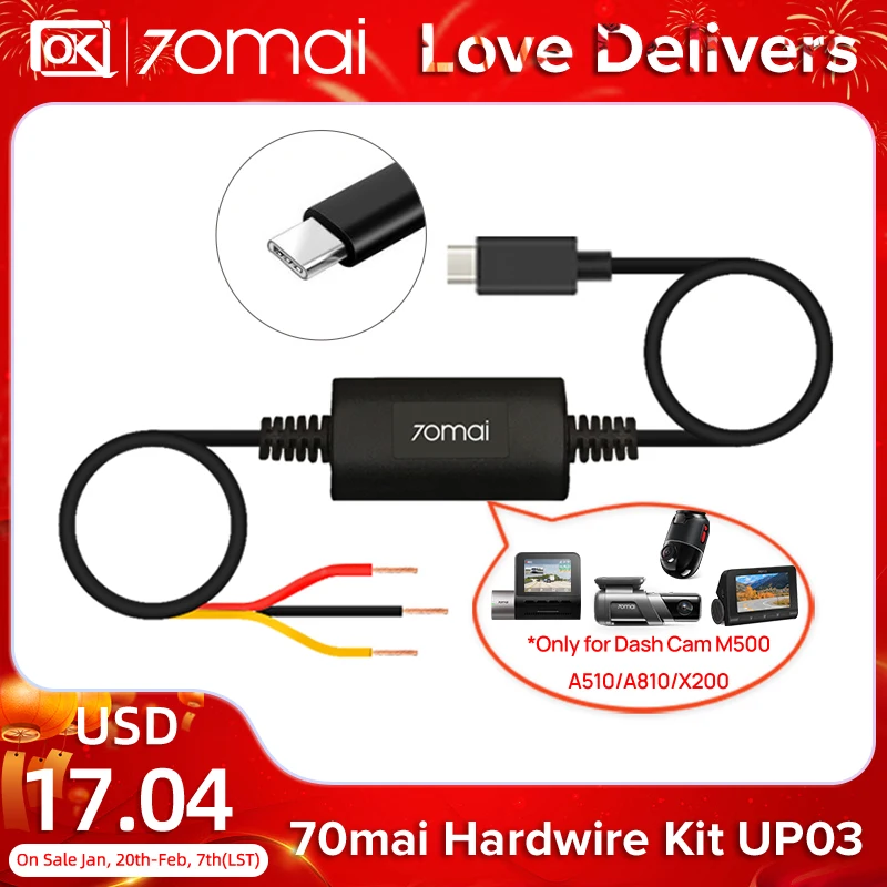 70mai UP03 Hardwire Kit Parking Surveillance Cable ONLY for 70mai Dash Cam M500 / Omni X200 / A810 / A510 Dash Cam  Power Cable