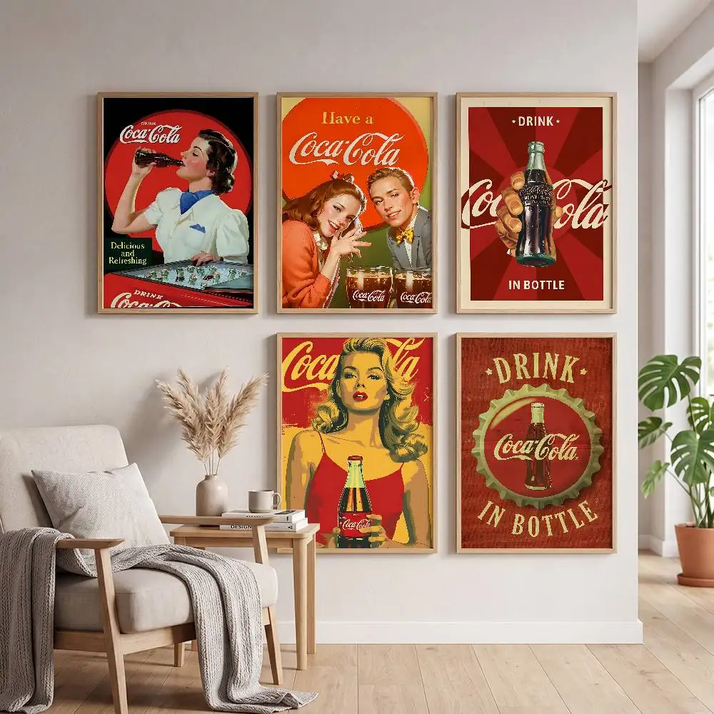 Classic Vintage C-Coca C-cola Classic Vintage Poster Self-adhesive Art Waterproof Paper Sticker Coffee House Bar Room Wall Decor