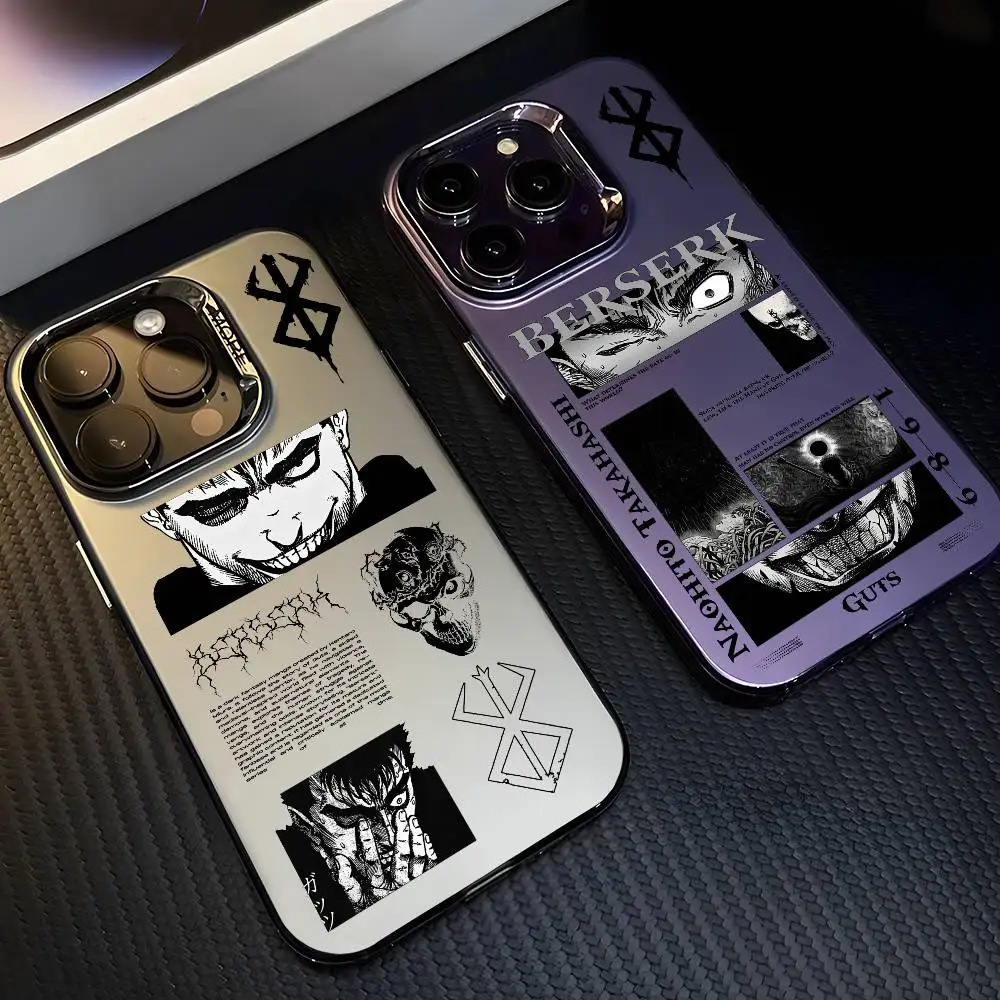 حافظة هاتف رائعة من أنيمي B-Berserk لهاتف آيفون 17 16 15 14 13 12 11 Pro Max Air متعدد الألوان ماتي ليزر معدني أورورا فوندا