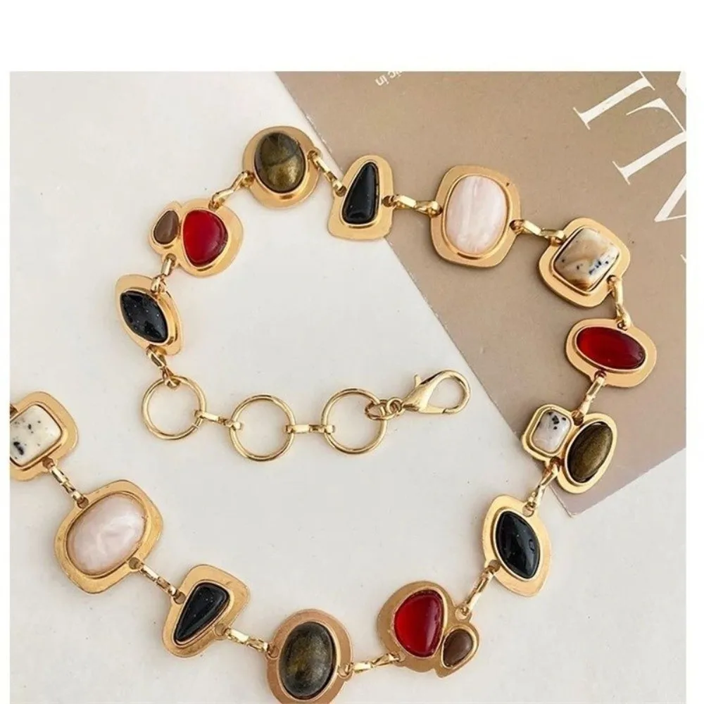 Fashion Vintage Simulated Gemstone Waist Chains Adjustable Personality Metal Belly Chain Boho Versatile Hip Chain Birthday Gift