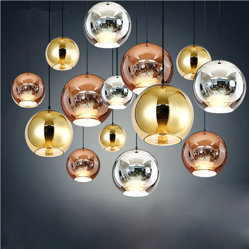 Modern Simple Glass Ball Pendant Lights Modern Copper Round Glass Hanging Lamp for Living Room Bedroom Hanging Light Fixture E27