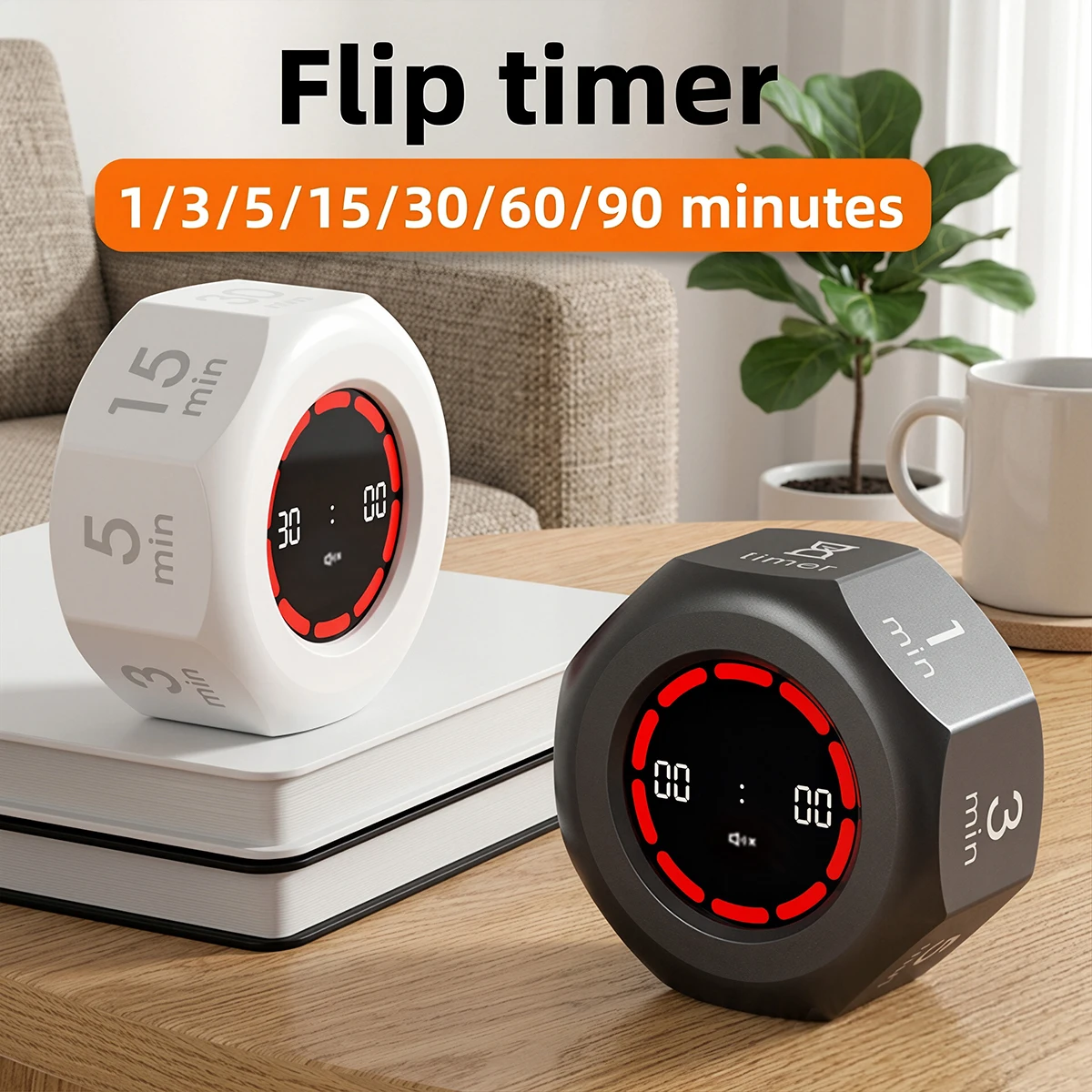 Gravity Sensor Flip Pomodoro Timer, Silent Visual Countdown Desk Gadget, Digital Kitchen Study Stopwatch, USB Rechargeable Timer