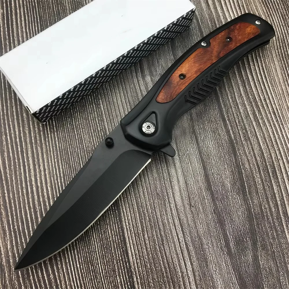 Portable Pocket Folding Knife 7cr13mov Blade Steel Inlay Shadow Wooden Handle Outdoor Tactical Pocket Knife EDC Men Camping Tool