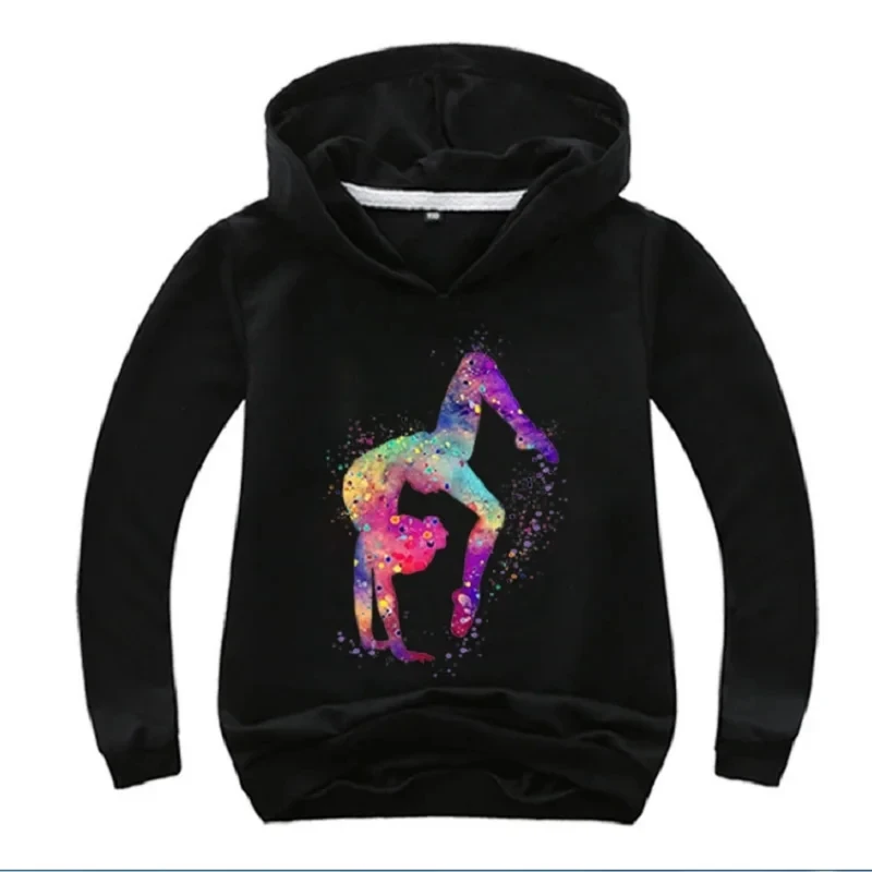 Watercolor Gymnastics Cute Cartoon Hoodies Kids Boys Sweatshirts Pullover Outerwear Hoodie Girls GYM Streetwear Hoody Boys Cloth