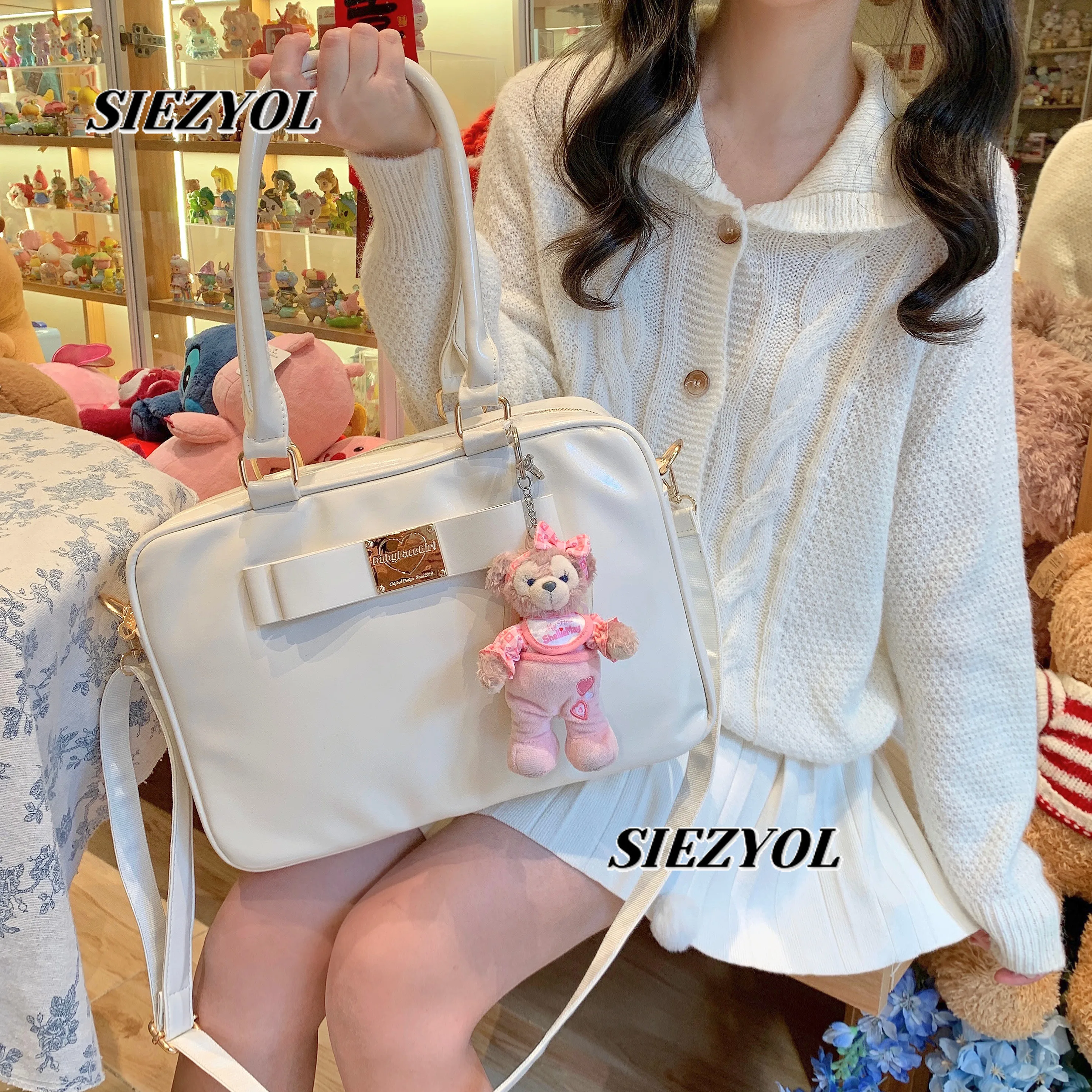 Original Sweet Girl Bow Large Capacity Shoulder Messenger Bag Fashionable Versatile Cute Solid Color Makeup Bags Handbag