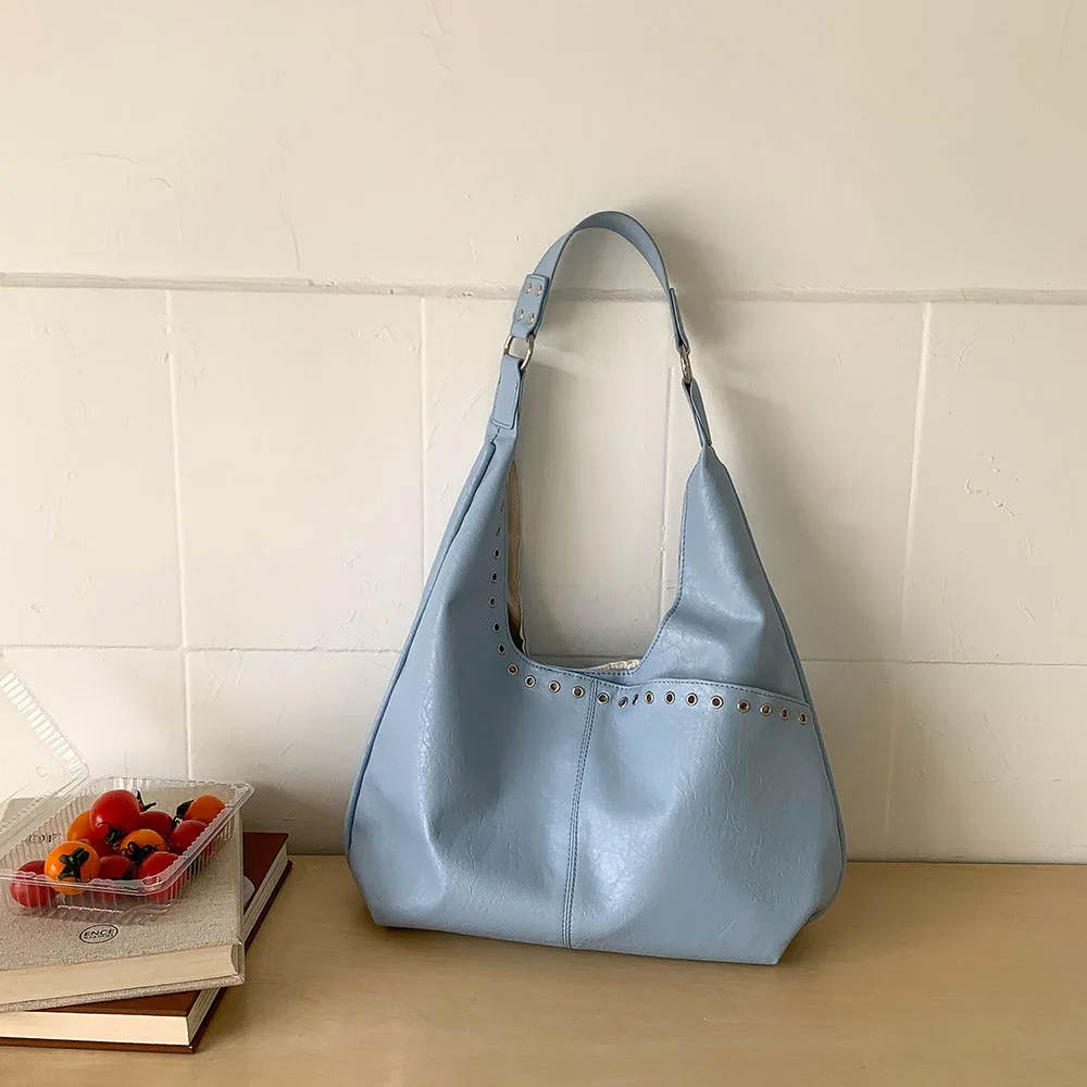 

Korean Style Solid Color Soft Leather Tote Bag Large Capacity Women Shoulder Bag Fashion Handbag Casual Daily Commute Bags