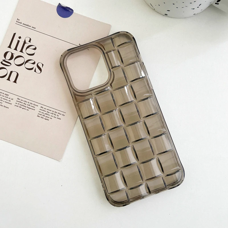 3D Grid Magic Cubes Woven Braided Clear Soft TPU Phone Case For iPhone 15 14 13 12 11 Pro Max Plus Transparent Shockproof Cover