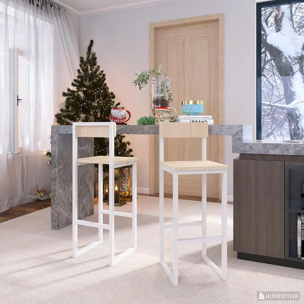 

Комплект из 2 барных стульев высотой 27 дюймов с спинкой и подставкой для ног, сиденье из березового дерева, металлический каркас, простая сборка, для бара или кухни