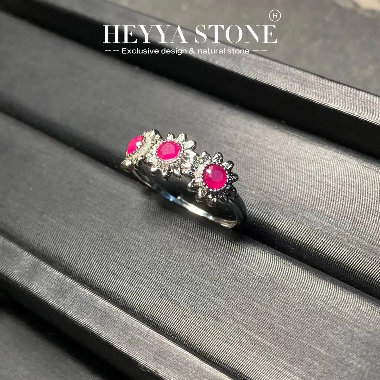 HEYYA STONE Natural Ruby Ring For Women 925 Silver Plated Simple Fine Jewelry Stone Gemstone Classic Style