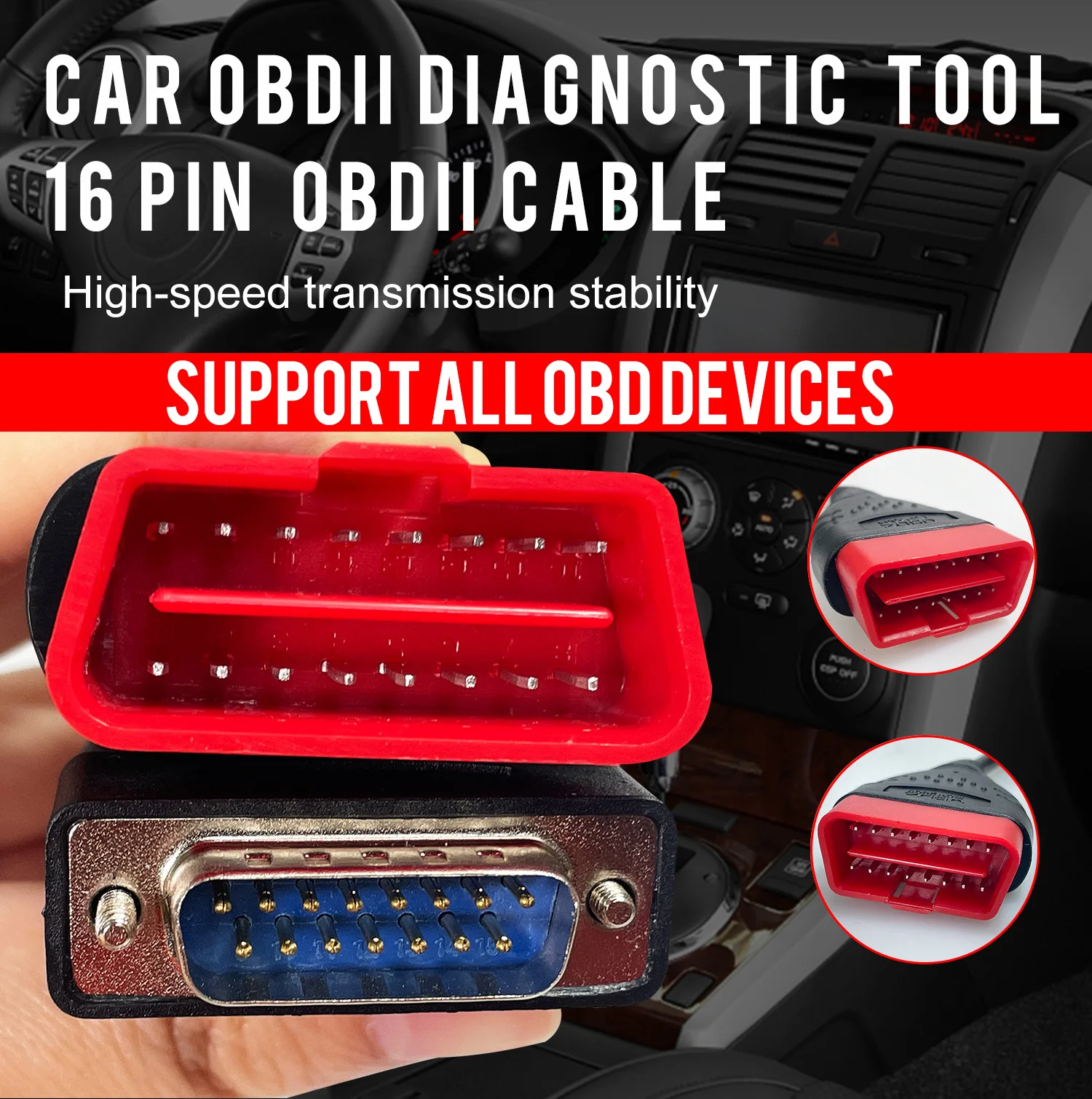 Image of 2026 KONNWEI KW850 OBD2 Diagnose-Verlängerungskabel – 16-Pin-Stecker auf Buchse Adapterkabel, kompatibel mit allen 12V-Fahrzeugen