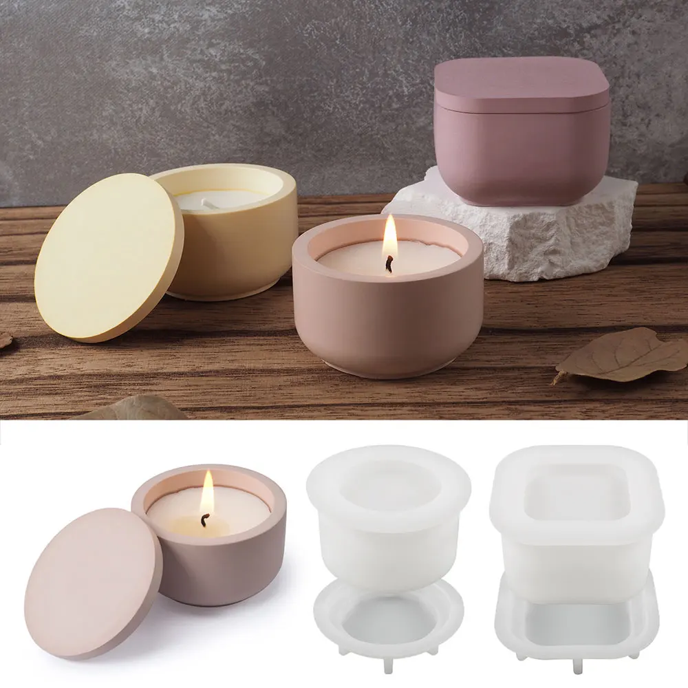 Round Storage Box Silicone Mold DIY Concrete Candle Cup Candle Holder Square Storage Jar Plaster Resin Casting Mold view 4