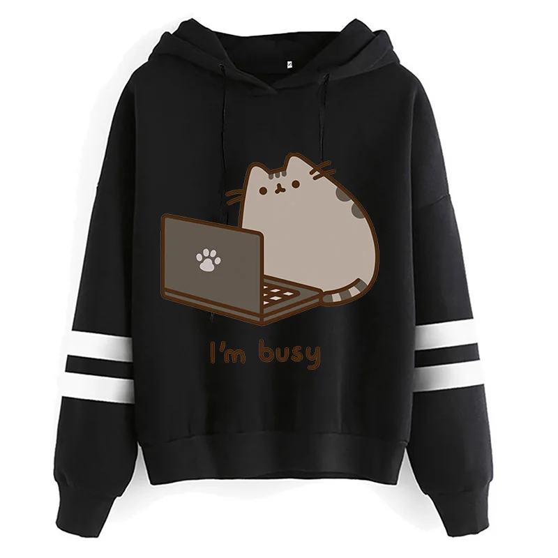 Women Ullzang Cute Cat Funny Cartoon Sweatshirt Pusheen Cat Kawaii Harajuku Korean Style Hoodies Graphic Fashion Hoody Female