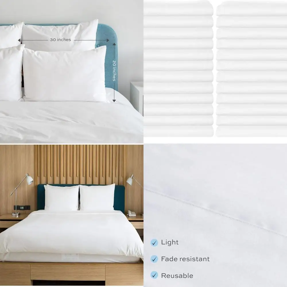 

Set of 24 White Cotton Pillowcases, 20x30, Heavy T-180 Thread Count, Double Stitched, Standard Size