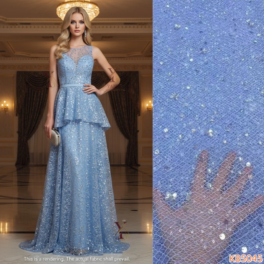 

Кружево с вышивкой бисером, французская ткань, африканская кружевная ткань, 5 ярдов, высокое качество, 2025 г., розовый тюль с блестками, кружево для шитья KB5045