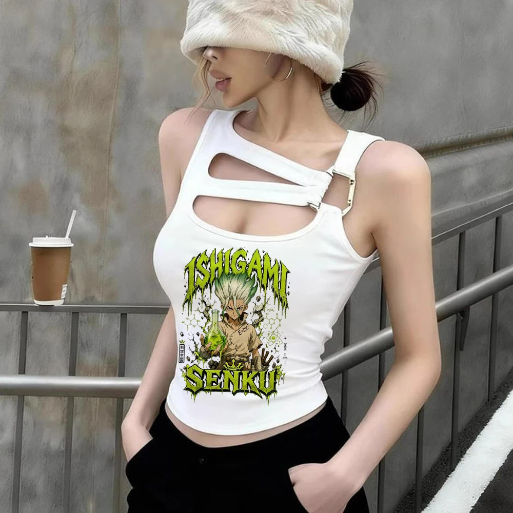 Dr Stone cropped top teen 2000s goth y2k top tees gyaru summer emo manga scene