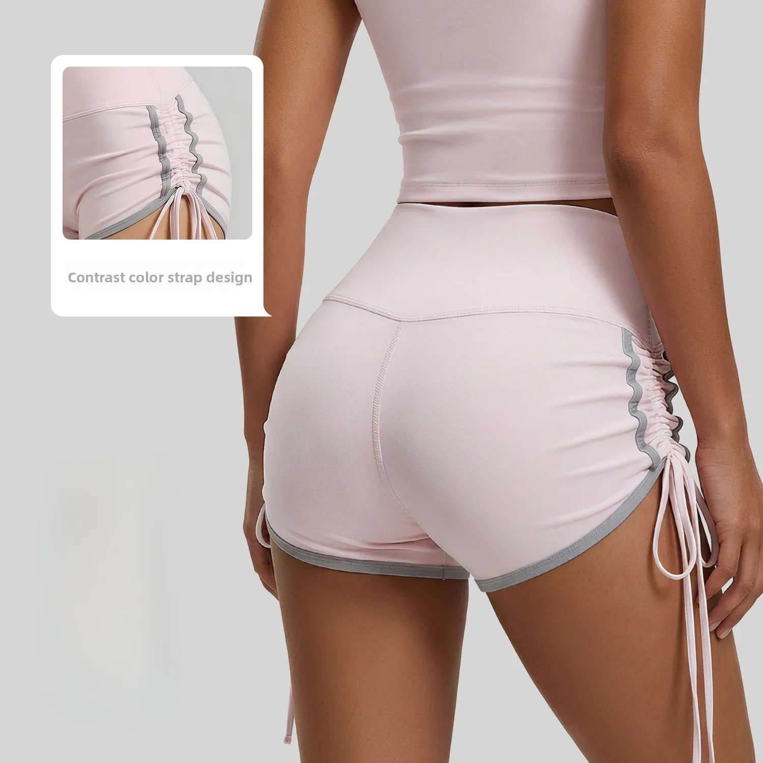 Women's Athletic Shorts with Drawstring Color-Blocked Peach Leggings High-Waisted Yoga Pants Running and Fitness Training Pants