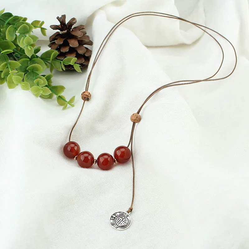 DIY accessories Ethnic style agate Fu brand long necklace women's adjustable large size cotton and linen women's clothing access