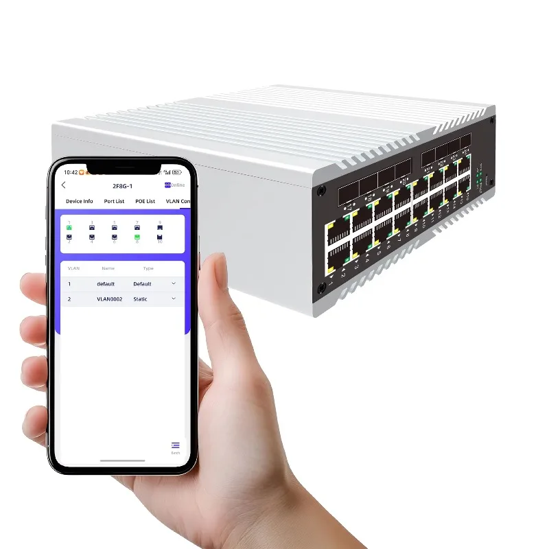 16 Port RJ45 Industrial Grade Cloud Management Switch with 8 SFP Mobile Cloud Management and 4KVLAN Static Routing Function