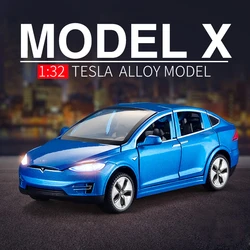 1:32 Tesla Model X Model S Alloy Car Model Diecasts Metal Toy Vehicles Car Model Simulation Sound and Light Collection Gift