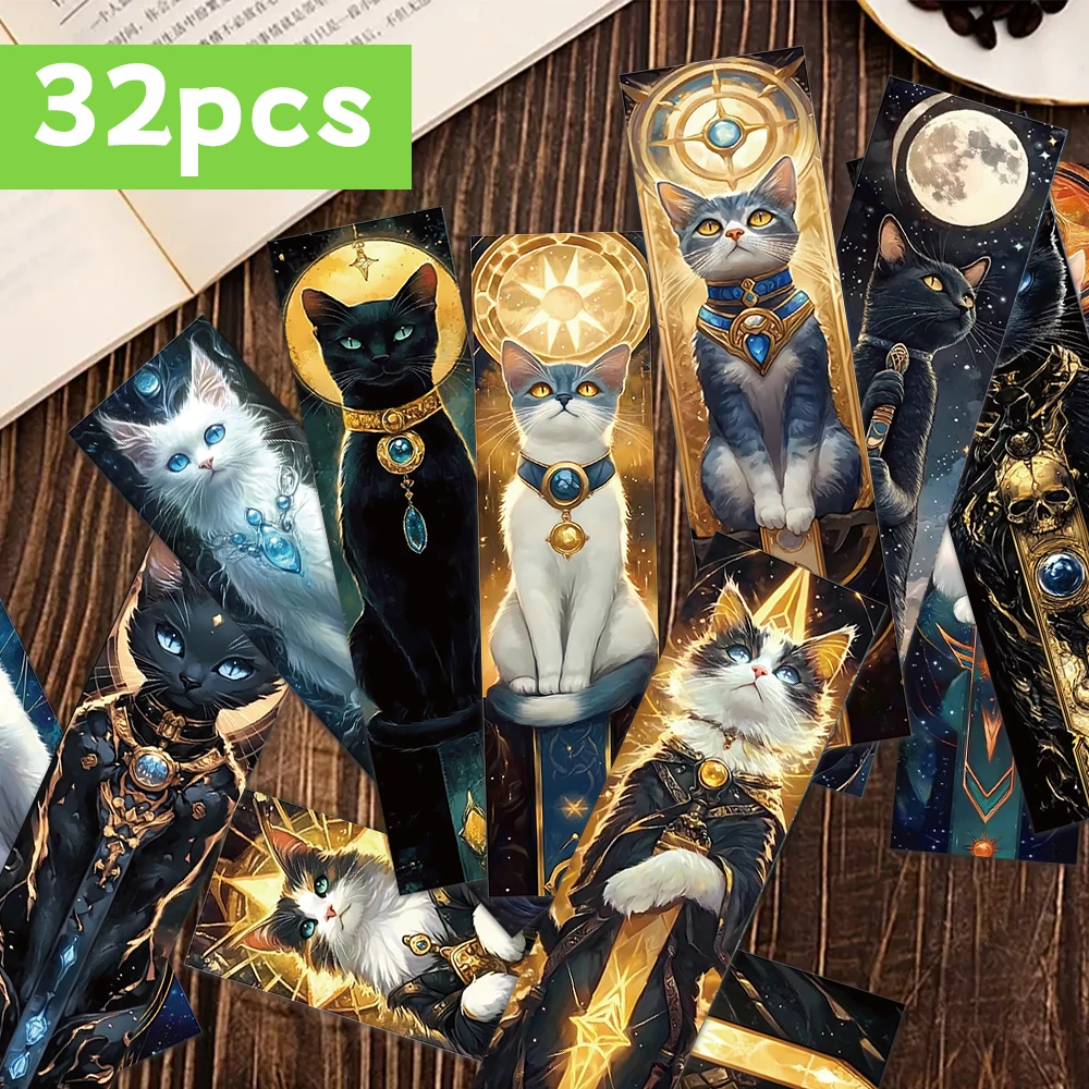 32 Stück, Mystery Cat Lesezeichen, Tiermiau-Thema, ideale DIY-Lesemarker, perfekt für Studenten, Lehrer und Buchliebhaber