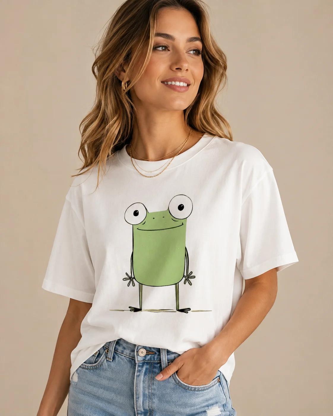 Casual Fashion Abstract Cartoon Frog Pattern Breathable Printed Round Neck Ribbon T-shirt Summer New Women's Ribbon Top