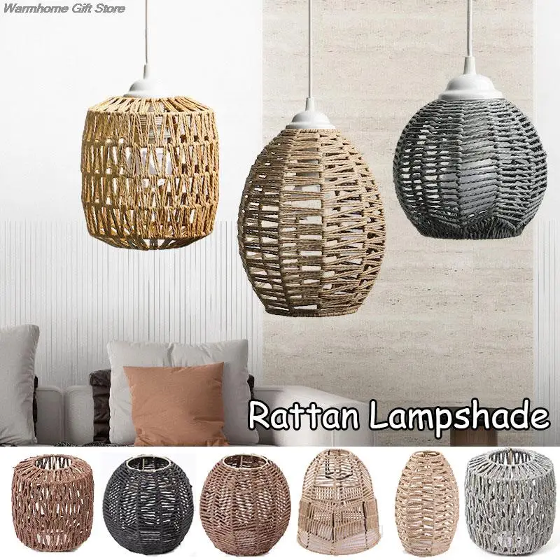 Nordic Style Imitation Rattan Lampshade Chandelier Homestay Restaurant Home DIY Decor Handmade Woven Paper Rattan Lamp Cover