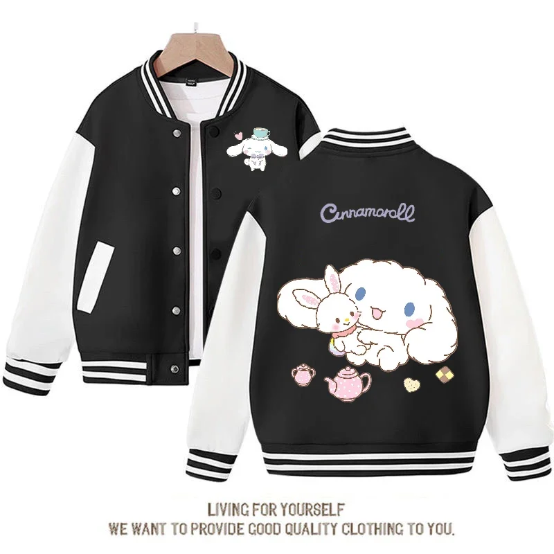 Abrigo de béisbol de Hello Kitty para niños, chaqueta deportiva suelta de dibujos animados, Anime, Sanrio, Kuromi, Cinnamoroll, lindo regalo para padres e hijos