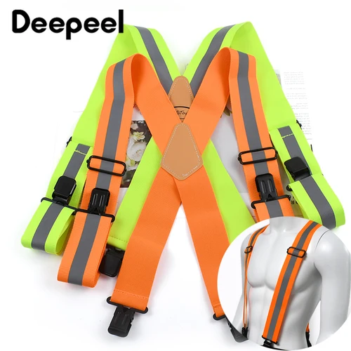 Imagen 1 del producto Deepeel- Tirantes para hombres adultos, 5x110cm, tipo X, 4 Clips, tirantes, correa fluorescente ajustable, suspensorio de trabajo, cinturón ancho elástico