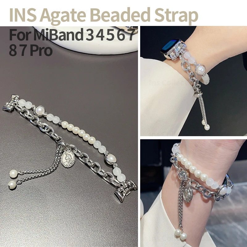 

INS Agate Beaded Strap for Xiaomi Mi Band 7 6 5 4 3 Replacement Wristband for Miband 8 7pro Jewelry Chain Bracelets Accessories