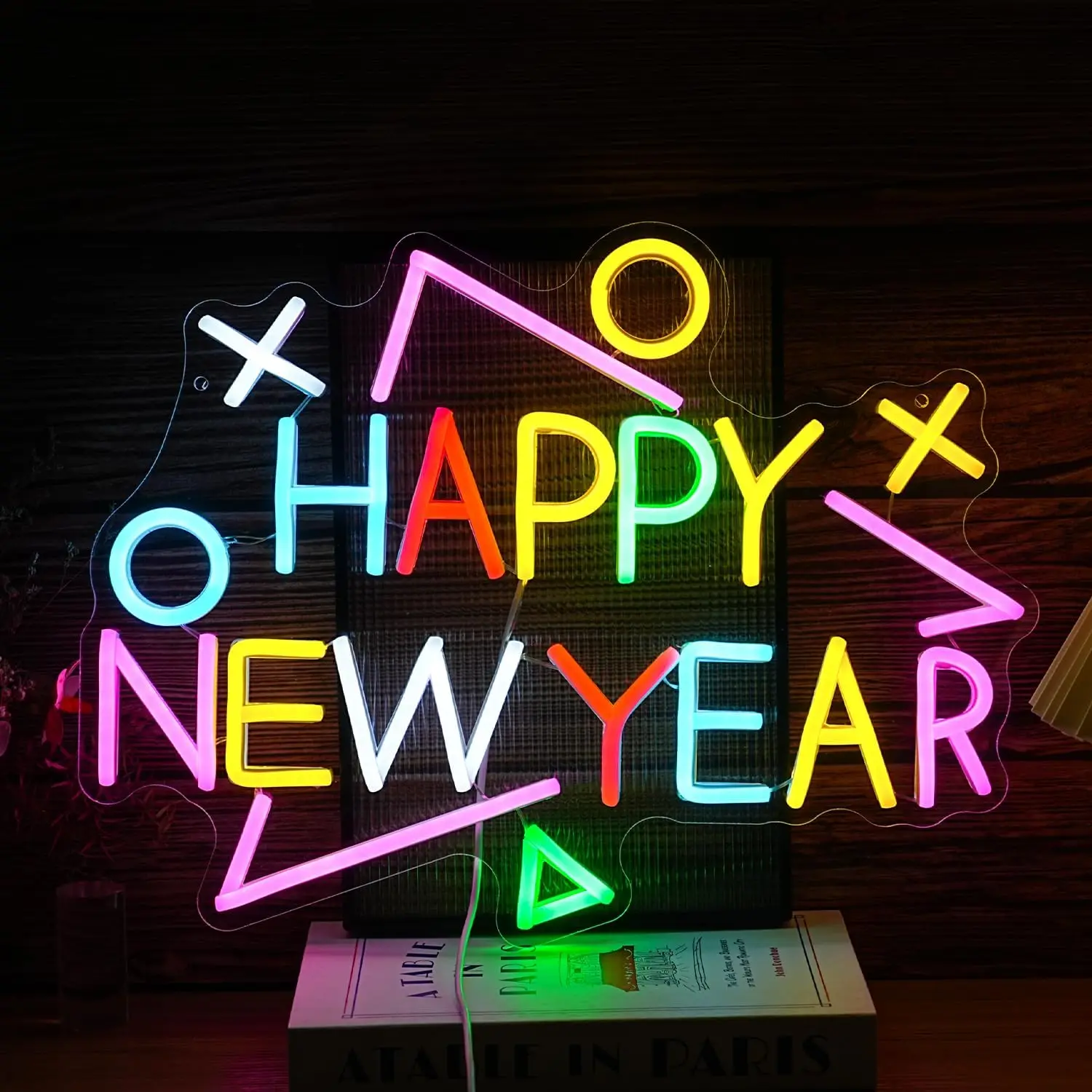 Felice Anno Nuovo Neon Led Sign Decorazione della stanza Luci a sospensione per Natale Festa in casa Bar Club Negozio Decorazione da parete dimmerabile Regalo USB