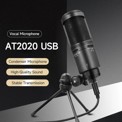 Audio-Technica AT2020USB+ Micrófono USB de condensador cardioide, con conector para auriculares incorporado y control de volumen, para grabación digital