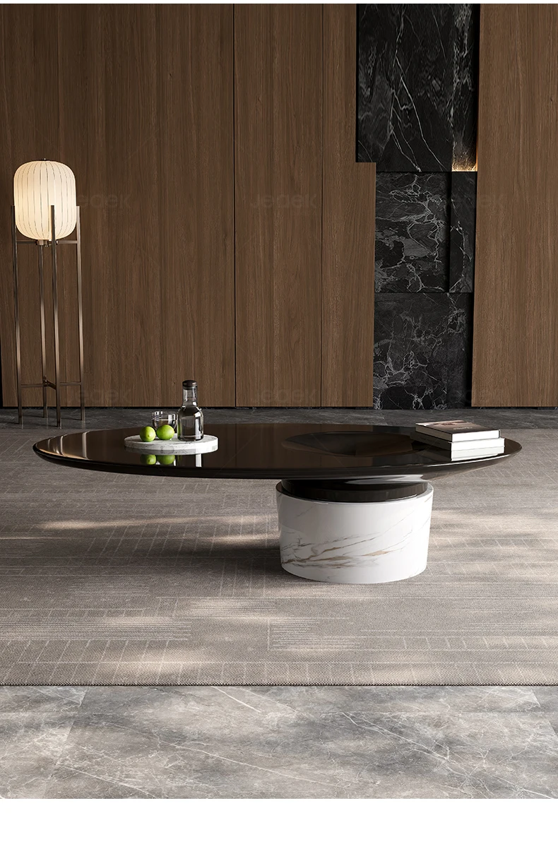 A Italian Minimalist Natural Marble Piano Paint Oval Rectangular Fiberglass Coffee Table