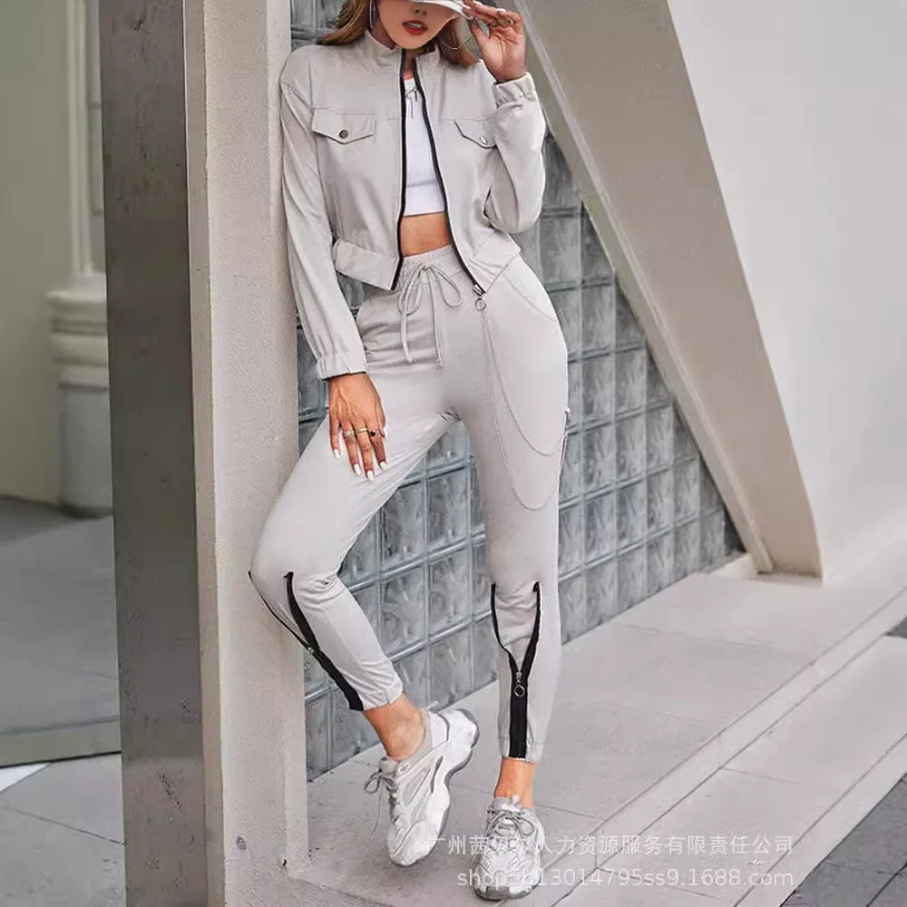 

Женские комплекты из двух предметов, модные повседневные комплекты на молнии для женщин