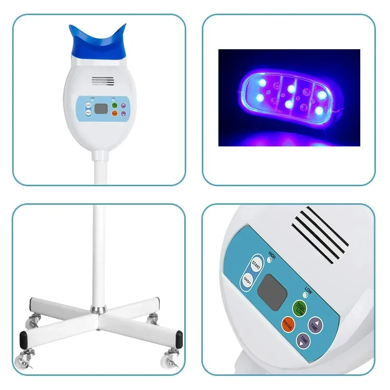 8 LED 3 Color Teeth Whitening Lamp Mobile Cart Dental Bleaching Accelerator Adjustable Dentistry Clinic Tooth Whitening Machine