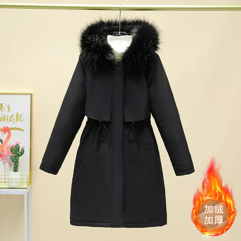 Fleece and thicker pie overcome women's and women's medium and long winter Korean version loose women's coat