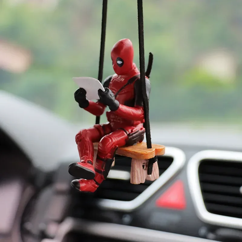 Cartoon Deadpool Car Rearview Mirror Pendant Read A Book SUCK IT Car Pendant Interior Accessories Mini Model Toys Action Figures